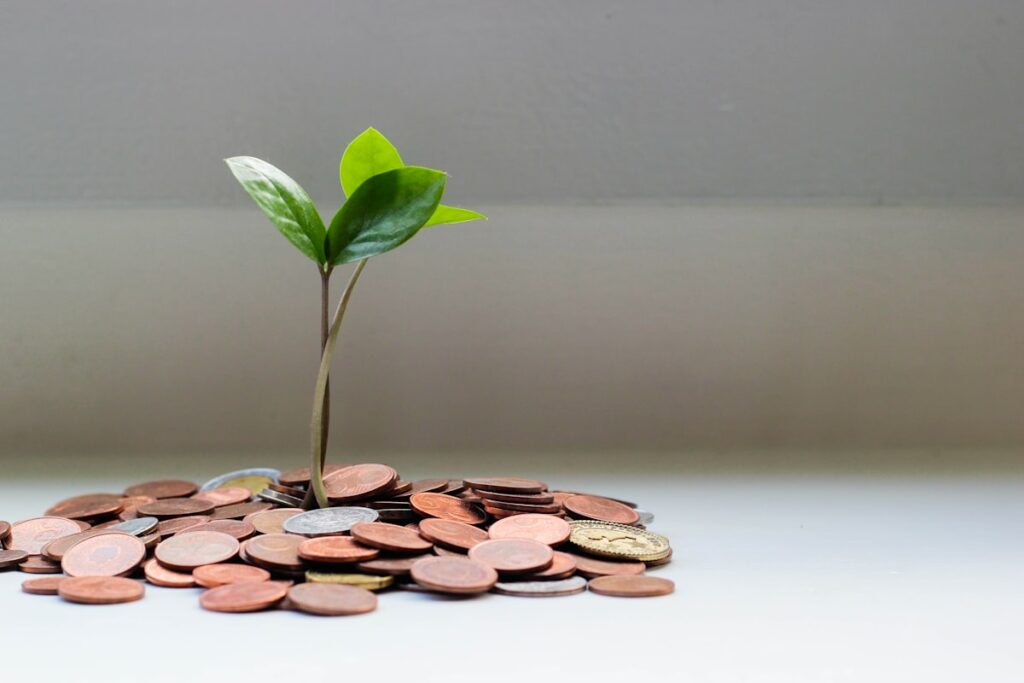 person saving money in piggy bank at home