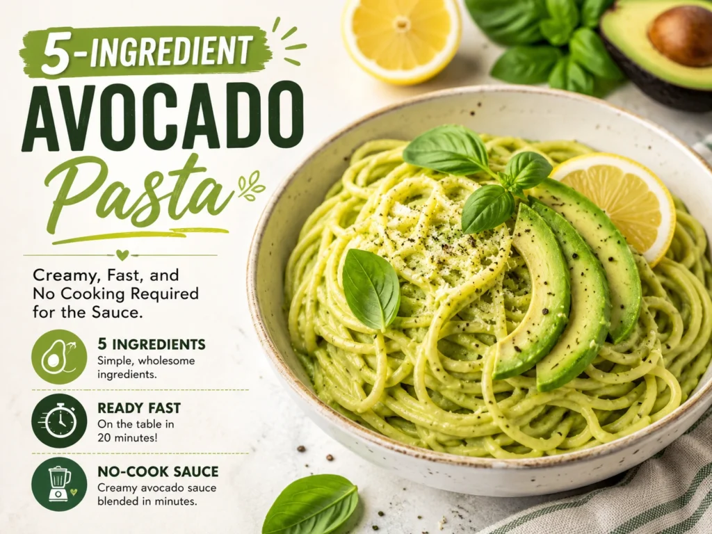 Avocado pasta recipe 5 ingredients creamy fast 15 minutes 5-Ingredient Avocado Pasta — Creamy, Fast, and No Cooking Required for the Sauce