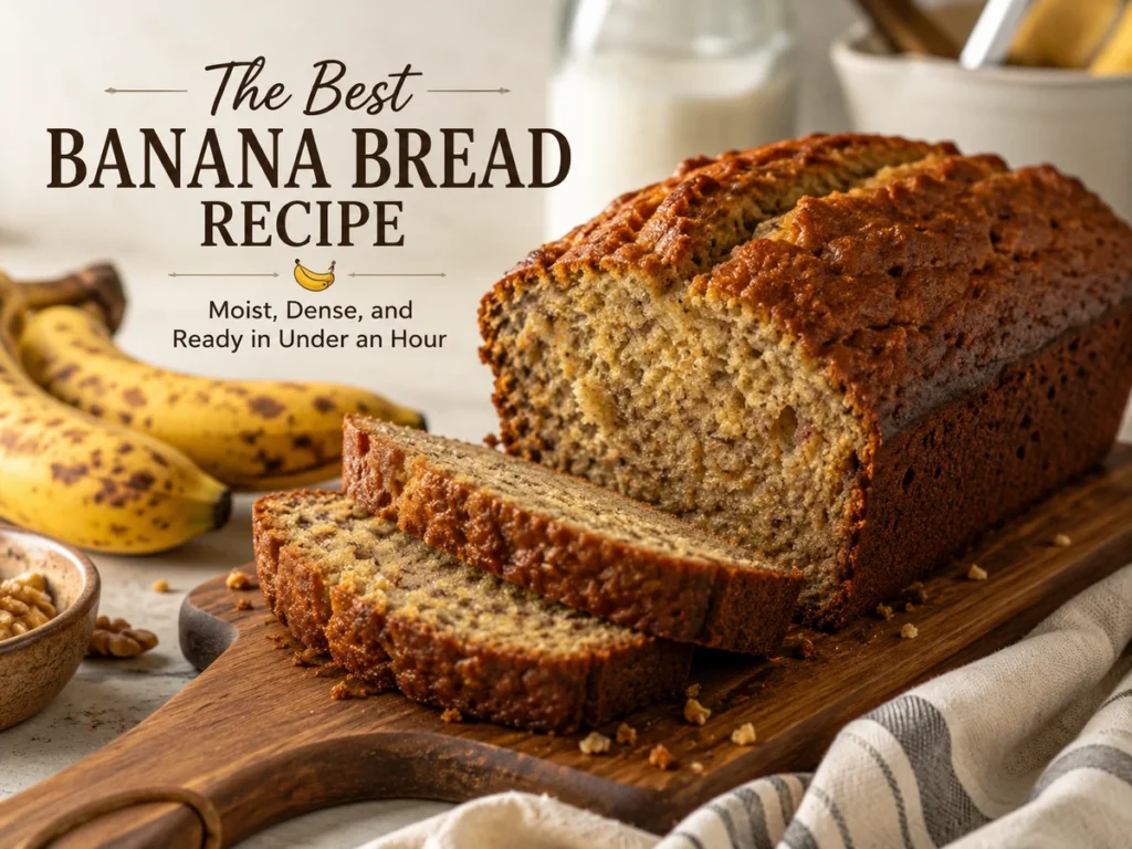 Rustic banana bread on wooden board